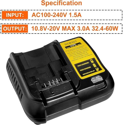 استبدال شاحن بطارية DCB107 لشاحن ديوالت 12 فولت-20 فولت ليثيوم أيون متوافق مع بطاريات ديوالت DCB120 DCB127 DCB206 DCB204 DCB200-2 DCB200 DCB180 لبطاريات DCB112 DCB115 DCB101 DCB105 DCB107 in Kuwait
