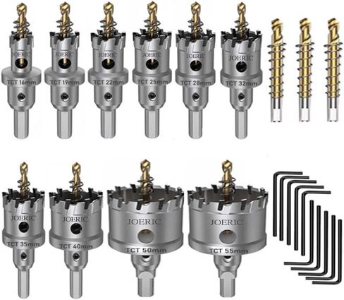 JOERIC 10 Piece Carbide Hole Saw Kit, Hole Cutter Set with 3 Extra Titanium-Plated Pilot Drill Bits,5/8"- 2-5/32" Inch Hole Cutter Set for Metal, Stainless Steel, Iron, Wood, Plastic in Kuwait