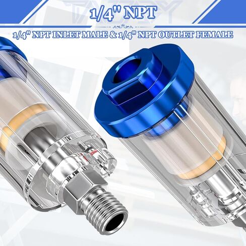 فلتر فاصل زيت الماء من تانداجي 1/4 بوصة NPT مدخل ومخرج فلتر ضاغط الهواء 4 قطع ضاغط هواء فاصل مياه للهواء المضغوط النظيف والجاف تركيب ضاغط خط الهواء 90 رطل لكل بوصة مربعة in Kuwait