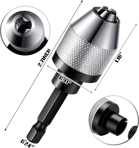 Keyless Drill Chuck Bit 1/4 Inch Hex Shank Keyless Drill Chuck Fast Change Converter Extension Screwdriver Drill Adapter in 0.3-6.5 mm, 0.3-3.6 mm for Impact Drill Tool Attachment (2 Pieces) in Saudi Arabia