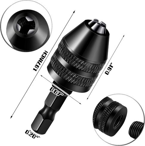 Keyless Drill Chuck Bit 1/4 Inch Hex Shank Keyless Drill Chuck Fast Change Converter Extension Screwdriver Drill Adapter in 0.3-6.5 mm, 0.3-3.6 mm for Impact Drill Tool Attachment (2 Pieces) in Saudi Arabia