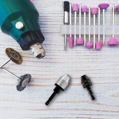 Keyless Drill Chuck Bit 1/4 Inch Hex Shank Keyless Drill Chuck Fast Change Converter Extension Screwdriver Drill Adapter in 0.3-6.5 mm, 0.3-3.6 mm for Impact Drill Tool Attachment (2 Pieces) in Saudi Arabia