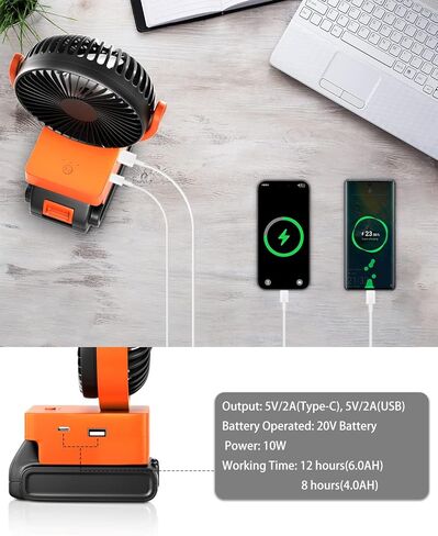 مروحة محمولة قابلة لاعادة الشحن تعمل مع كيبل بلاك اند ديكر/بورتر ببطارية ليثيوم ايون بحد اقصى 20 فولت، مروحة تعمل بالبطارية مع 3 سرعات تحكم، USB + نوع C (البطارية غير متضمنة) in Kuwait