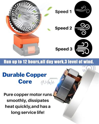 مروحة محمولة قابلة لاعادة الشحن تعمل مع كيبل بلاك اند ديكر/بورتر ببطارية ليثيوم ايون بحد اقصى 20 فولت، مروحة تعمل بالبطارية مع 3 سرعات تحكم، USB + نوع C (البطارية غير متضمنة) in Kuwait