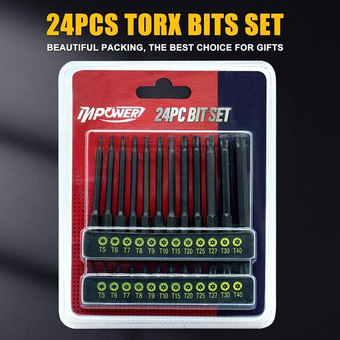 Torx Bit Set, InPower 24 PCS Security Bit Set, S2 Steel Tamper Proof Torx Bit Set, 1" and 3" Long Drill Bit with Bit Holder, T5 - T40 Includes T20 and T25 Torx Bit. in Saudi Arabia