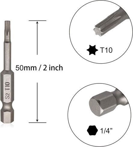 رؤوس مفك براغي مغناطيسية T10 Torx من VictorsHome، ساق سداسية 1/4 بوصة طول 2 بوصة S2 فولاذ أمان نجمة 6 نقاط مفك براغي أدوات 10 قطع in Kuwait