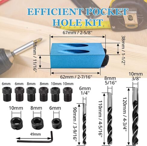 14Pcs Pocket Hole Jig Kit,15Degree Woodwork Guides Joint Angle Carpentry Locator Jig Kit Inclined Hole Jig with 6/8/10mm Drilling Bits Woodworking Dowel Screw Drill Jig Joinery Kit in Saudi Arabia