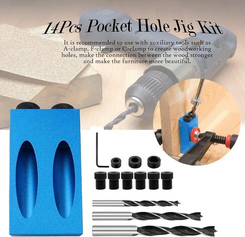 14Pcs Pocket Hole Jig Kit,15Degree Woodwork Guides Joint Angle Carpentry Locator Jig Kit Inclined Hole Jig with 6/8/10mm Drilling Bits Woodworking Dowel Screw Drill Jig Joinery Kit in Saudi Arabia