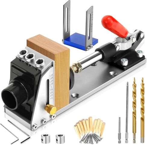 Pocket Hole Jig Kit, Stable Pocket Screw Jig, Precise 15° Pocket Hole Dowel Drill Guide Drill Jig for Angled Holes, Joint Angle Tool Carpentry Locator, Hole Screw Clamp System for Woodworking in Kuwait