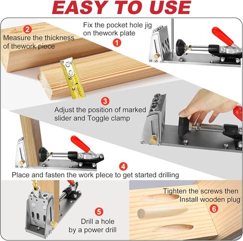 Pocket Hole Jig Kit, Stable Pocket Screw Jig, Precise 15° Pocket Hole Dowel Drill Guide Drill Jig for Angled Holes, Joint Angle Tool Carpentry Locator, Hole Screw Clamp System for Woodworking in Kuwait