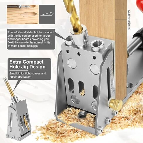 Pocket Hole Jig Kit, Stable Pocket Screw Jig, Precise 15° Pocket Hole Dowel Drill Guide Drill Jig for Angled Holes, Joint Angle Tool Carpentry Locator, Hole Screw Clamp System for Woodworking in Kuwait