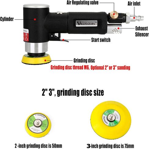 Valianto 2" 3" Mini Air Sander, Pneumatic Sander Random Orbital Eccentric Dual Action Polisher with M6 Thread Plate (2" and 3"),- Adjustable Airflow Valve - US Connector in Saudi Arabia