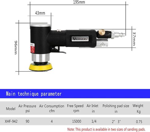 Valianto 2" 3" Mini Air Sander, Pneumatic Sander Random Orbital Eccentric Dual Action Polisher with M6 Thread Plate (2" and 3"),- Adjustable Airflow Valve - US Connector in Saudi Arabia