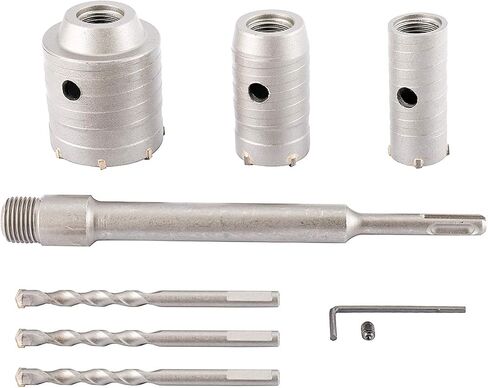 Toolly Concrete Hole Saw Kit, 30mm 40mm 60mm Tungsten Steel SDS Plus Shank Wall Hole Cutter Cement Stone Drill Bit Set with 220mm Connecting Rod for Cement Wall Masonry Foam Brick in Saudi Arabia