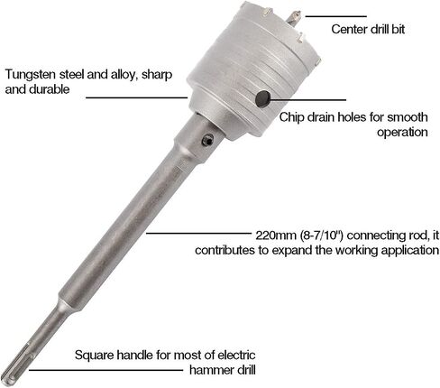 Toolly Concrete Hole Saw Kit, 30mm 40mm 60mm Tungsten Steel SDS Plus Shank Wall Hole Cutter Cement Stone Drill Bit Set with 220mm Connecting Rod for Cement Wall Masonry Foam Brick in Saudi Arabia
