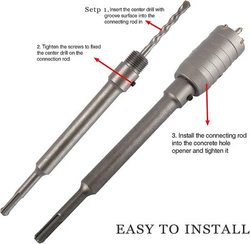Toolly Concrete Hole Saw Kit, 30mm 40mm 60mm Tungsten Steel SDS Plus Shank Wall Hole Cutter Cement Stone Drill Bit Set with 220mm Connecting Rod for Cement Wall Masonry Foam Brick in Saudi Arabia