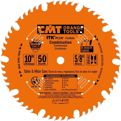 CMT P10050 ITK Plus Combination Saw Blade, 10 x 50 Teeth, 1FTG+ 4ATB Teeth with Shear with 5/8-Inch bore in Saudi Arabia