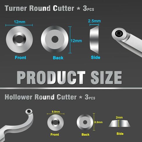16 PCS Carbide Cutter Inserts Set,Tungsten Carbide Lathe Tools for Wood Lathe Turning Tools,Carbide Tip Tipped Cutter Accessories(Included 11mm Square,12mm&8.9mm Round,30x10mm Diamond Inserts,Screw) in Saudi Arabia
