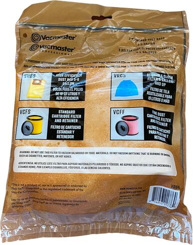 أكياس جمع الغبار القياسية من فاكماستر سعة 4-5 جالون VDB45 (عبوة من 3) مكانس كهربائية رطبة/جافة in Kuwait