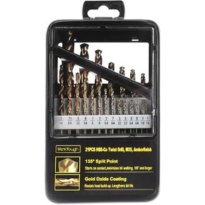 مجموعة لقم مثقاب من التيتانيوم من werktough - 21 قطعة M35 Co 5% فولاذ عالي السرعة HSS لسبائك الفولاذ والمعادن الصلبة الأخرى، أرضية بالكامل مع لقم ثقب مقسمة بزاوية 135 درجة في صندوق معدني فاخر in Kuwait