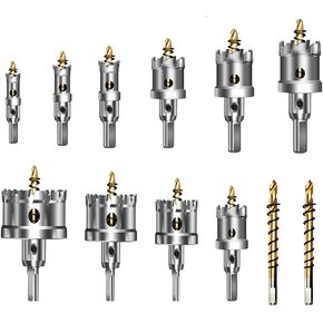 طقم منشار ثقب TCT 12 قطعة للمعادن الصلبة، 5/8 بوصة - 2-1/8 بوصة قاطع ثقب مائل من كربيد التنجستن مع مثقاب تجريبي للفولاذ المقاوم للصدأ والحديد والألومنيوم والسبائك والبلاستيك in Kuwait