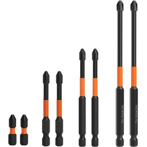 6PCS Magnetic Impact Phillips Drive Bit PH2 S2 Steel Phillips Cross Slot Screwdriver Bit Set 1/4 Inch Hex Shank Impact Tough Power Bits for Power Screwdriver Impact Drill, 25-150mm Length