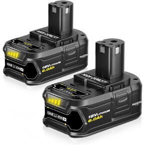 استبدال بطاريات VANON 6.0Ah لبطارية Ryobi 18V ليثيوم أيون عالية السعة متوافقة مع بطارية Ryobi P108 P107 P103 P102 P104 P105 P109 P122 أدوات الحفر الكهربائية 2 حزمة in Kuwait