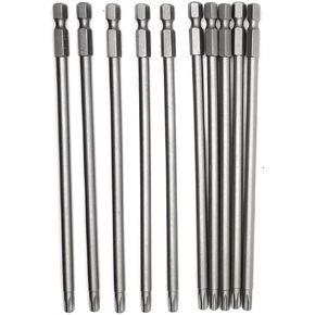 10PCS 6"/150mm T20 Torx Head Screwdriver Bit Set, 1/4 Inch Hex Shank with Quick Release Slot,S2 Steel Magnetic Security Tamper Proof Star 6 Point Screw Driver Kit Tools(TT20)