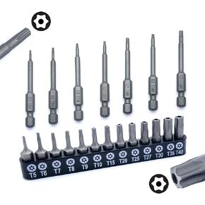 VETCO 20-Piece Security Torx Bit Set, Tamper Resistant Star Bits Set S2 Steel, 1" and 2.25" Long T5 - T15 in Kuwait