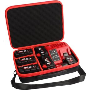 Xinriga Waterproof Battery Case for Milwaukee M12 M18 Lithium-Ion and Power Tool, Batteries Charger Organizer Carrying Box Holds 18V 12V 2.0/3.0/4.0/6.5/5.0/8.0/6.0/9.0/12.0-Ah Adapter Red(Case Only) in Kuwait