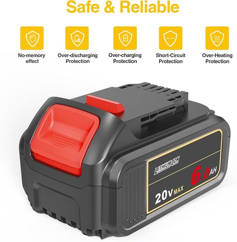 ZLWAWAOL 2 Pack DCB206 20V MAX 6.0Ah Replacement Battery Compatible with Dewalt 20V Battery DCB200 DCB203 DCB204 DCB206 20V DCD/DCF/DCG/DCS Series Cordless Power Tool in Saudi Arabia