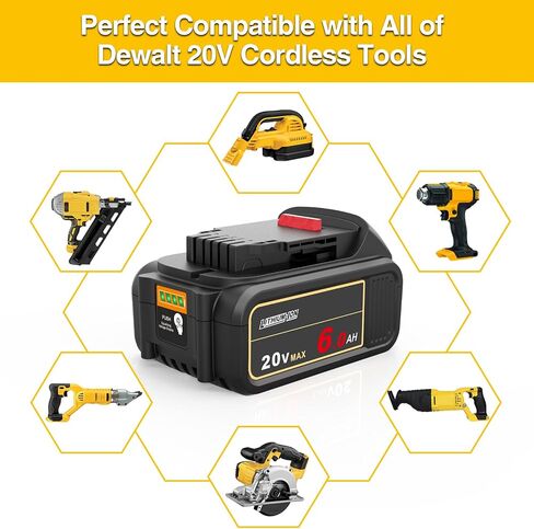 ZLWAWAOL 2 Pack DCB206 20V MAX 6.0Ah Replacement Battery Compatible with Dewalt 20V Battery DCB200 DCB203 DCB204 DCB206 20V DCD/DCF/DCG/DCS Series Cordless Power Tool in Saudi Arabia