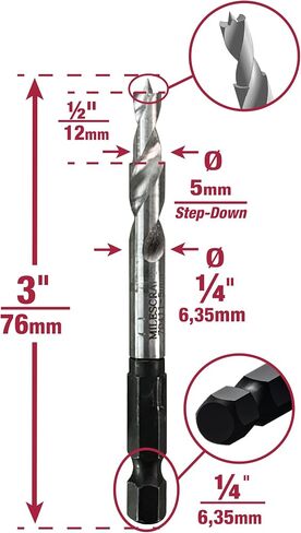 Milescraft 2332 5mm Shelf Jig Bit – Replacement Metric Drill Bit for 1343 Shelf Jig - Drill 5mm Shelf Pin Holes. Quick Connect 1/4" Shank with 5mm Step-Down. Durable High Speed Steel Construction in Saudi Arabia