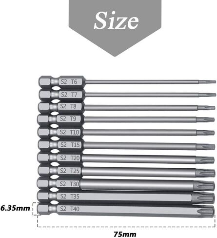 Mesee 12 Pieces Magnetic Torx Screwdriver Bit Set 1/4 Inch Hex Shank Torx Bits T5-T40 Star 6 Point Head Security Tamper Proof Screw Driver Drill Bit Electric Screwdrivers Repairing Tool, 50mm Length in Saudi Arabia