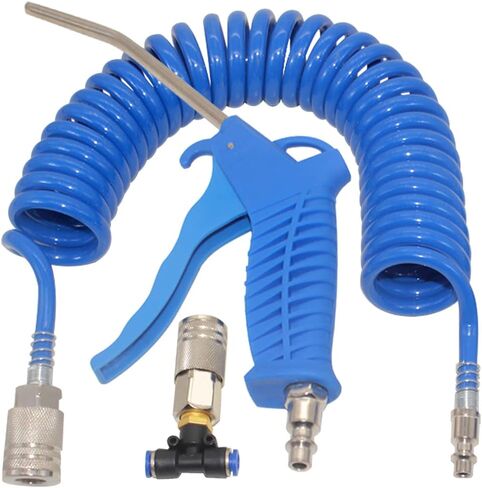 Air Blow Gun kit with 16ft Long 8mm OD Coil PU Air Hose Air Duster Blow Gun Kit with PTC Adaptor (Black) in Kuwait