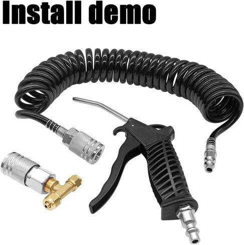 Air Blow Gun kit with 16ft Long 8mm OD Coil PU Air Hose Air Duster Blow Gun Kit with PTC Adaptor (Black) in Kuwait