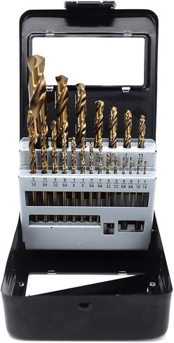 مجموعة لقم مثقاب من التيتانيوم من werktough - 21 قطعة M35 Co 5% فولاذ عالي السرعة HSS لسبائك الفولاذ والمعادن الصلبة الأخرى، أرضية بالكامل مع لقم ثقب مقسمة بزاوية 135 درجة في صندوق معدني فاخر in Kuwait