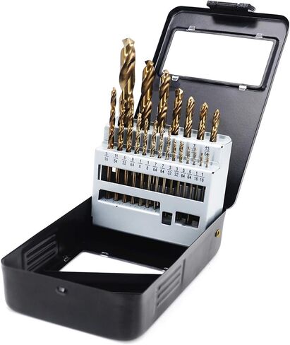 مجموعة لقم مثقاب من التيتانيوم من werktough - 21 قطعة M35 Co 5% فولاذ عالي السرعة HSS لسبائك الفولاذ والمعادن الصلبة الأخرى، أرضية بالكامل مع لقم ثقب مقسمة بزاوية 135 درجة في صندوق معدني فاخر in Kuwait
