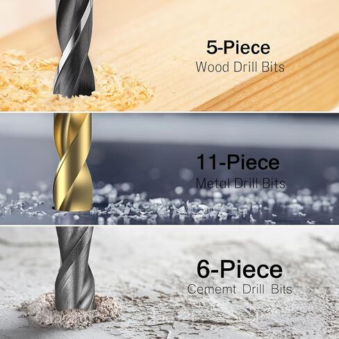 VEHIMACH مجموعة لقم المثقاب، مجموعة 100 قطعة لقم المثقاب لسائق المثقاب، مجموعة لقم مثقاب الطاقة لحفر الأسمنت المعدني الخشبي، مجموعات لقمة الحفر مجموعة كومبو in Kuwait