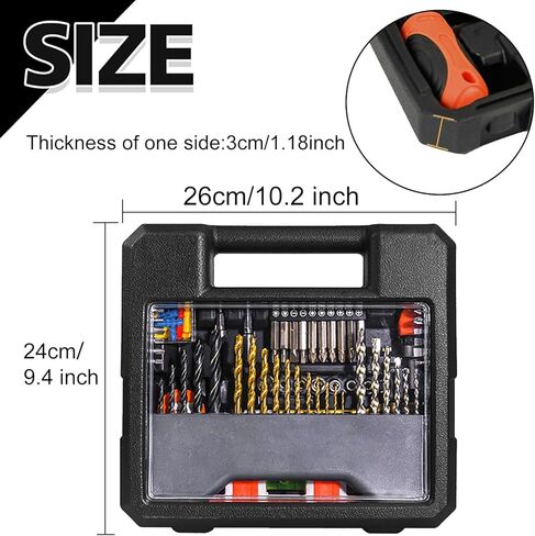 VEHIMACH مجموعة لقم المثقاب، مجموعة 100 قطعة لقم المثقاب لسائق المثقاب، مجموعة لقم مثقاب الطاقة لحفر الأسمنت المعدني الخشبي، مجموعات لقمة الحفر مجموعة كومبو in Kuwait