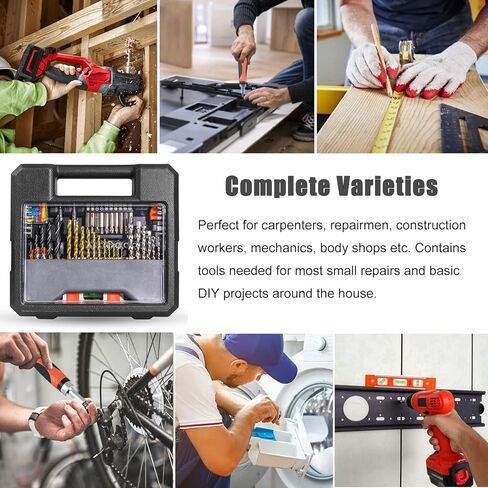 VEHIMACH مجموعة لقم المثقاب، مجموعة 100 قطعة لقم المثقاب لسائق المثقاب، مجموعة لقم مثقاب الطاقة لحفر الأسمنت المعدني الخشبي، مجموعات لقمة الحفر مجموعة كومبو in Kuwait