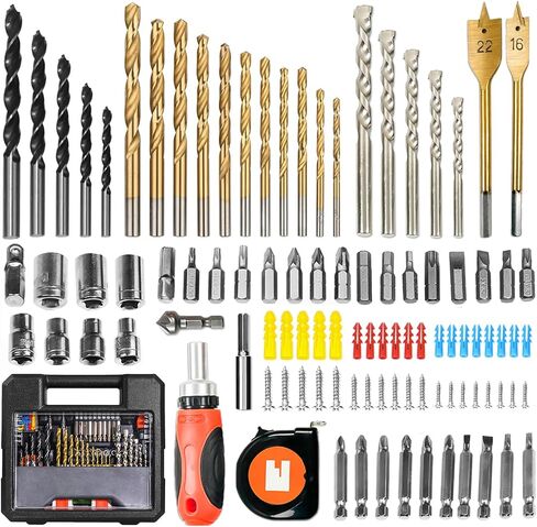 VEHIMACH مجموعة لقم المثقاب، مجموعة 100 قطعة لقم المثقاب لسائق المثقاب، مجموعة لقم مثقاب الطاقة لحفر الأسمنت المعدني الخشبي، مجموعات لقمة الحفر مجموعة كومبو in Kuwait