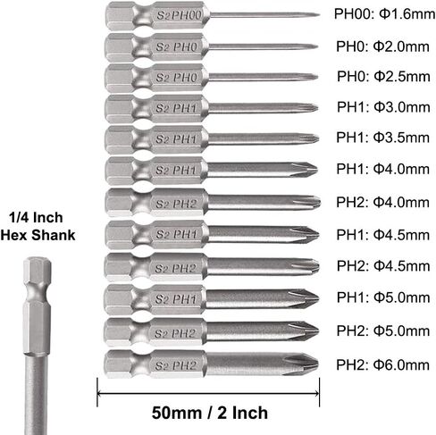 Saiper 8pcs Magnetic Phillips Screwdriver Set Bits 75mm/ 3-Inch Length | 1/4 Inch Hex Shank Cross Head Screw Driver Bit S2 Steel PH0/PH1/PH2 in Saudi Arabia