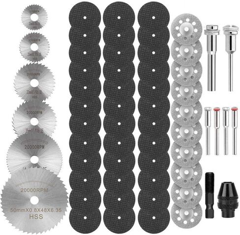 60Pcs Cutting Wheel Set for Rotary Tool, Resin Cut Off Wheels, Mini HSS Saw Blades, Resin Cut Off Disc, 545 Diamond Cutting Wheel, Cutter Kit with Mandrels for Wood Glass Plastic Stone Metal in Kuwait
