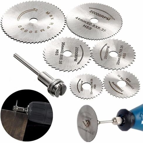 6 قطع من شفرات منشار HSS مع 1 قطعة 1/8 بوصة قضيب تمديد عرق، مجموعة قطع عجلة للأدوات الدوارة in Kuwait