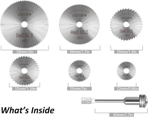 6 قطع من شفرات منشار HSS مع 1 قطعة 1/8 بوصة قضيب تمديد عرق، مجموعة قطع عجلة للأدوات الدوارة in Kuwait