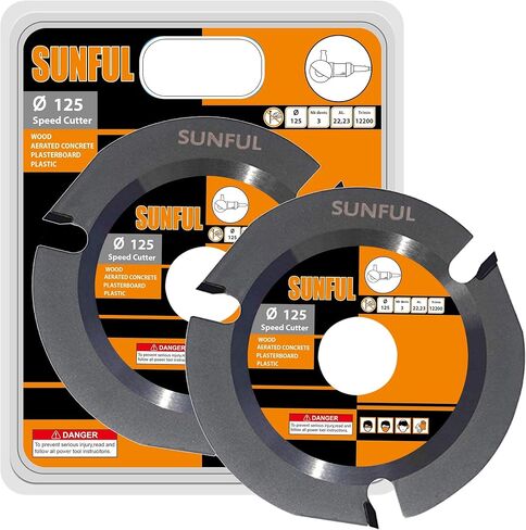 2 - Pack SUNFUL Wood Carving Disc for Angle Grinder 5 Inch, 3 Teeth Circular Woodcarving Saw Blade for Cutting, Sculpting and Shaping, Stump Log Grinder Attachment with 7/8" Arbor, Teflon Coating in Saudi Arabia