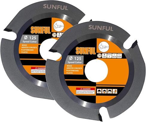 2 - Pack SUNFUL Wood Carving Disc for Angle Grinder 5 Inch, 3 Teeth Circular Woodcarving Saw Blade for Cutting, Sculpting and Shaping, Stump Log Grinder Attachment with 7/8" Arbor, Teflon Coating in Saudi Arabia