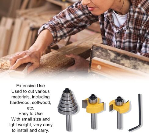 Rabbet Router Bit 1/4 Inch Shank with 6 Bearings Set for Multiple Depths (1/8", 1/4", 5/16", 3/8", 7/16", 1/2" Interchangeable and Adjustable Bearings) in Saudi Arabia