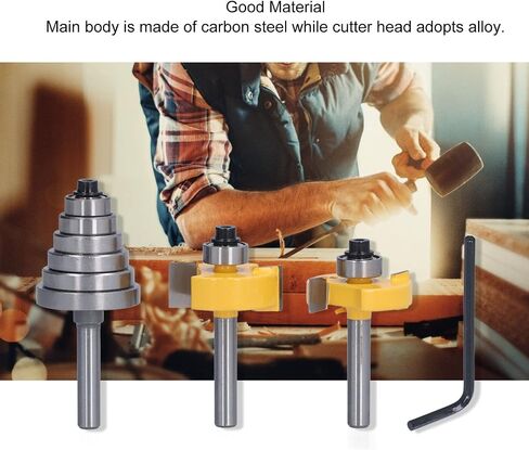 Rabbet Router Bit 1/4 Inch Shank with 6 Bearings Set for Multiple Depths (1/8", 1/4", 5/16", 3/8", 7/16", 1/2" Interchangeable and Adjustable Bearings) in Saudi Arabia